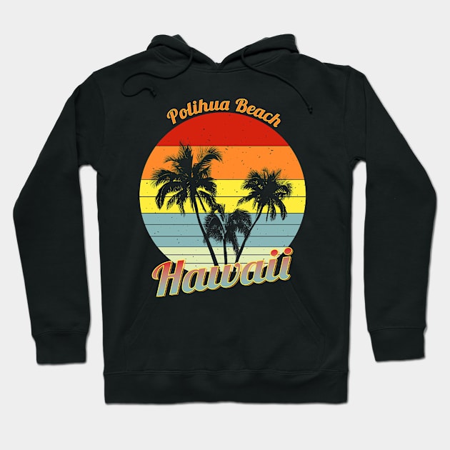 Polihua Beach Hawaii Retro Tropical Palm Trees Vacation Hoodie by macdonaldcreativestudios